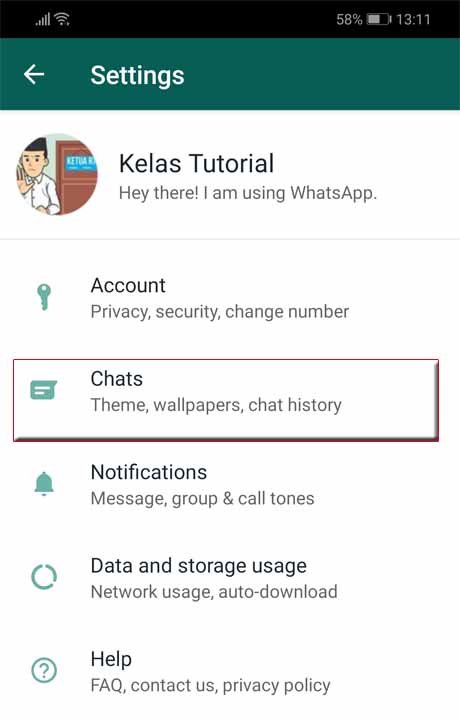 pilih chats pada bagian theme whatsapp